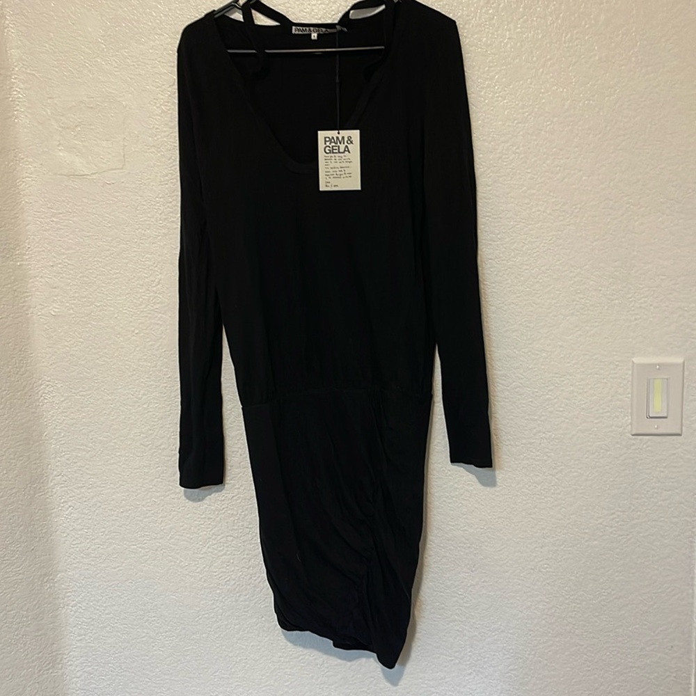 Pam & Gela Dplit V-Neck Black Dress